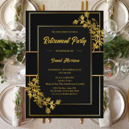 Floral Black Gold Surprise Retirement Party 2024 Kaart