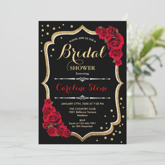 Floral Black Gold Vrijgezellenfeest Kaart (Staand voorkant)