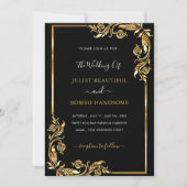 Floral Black Gold Wedding Invitation Sjabloon (Voorkant)