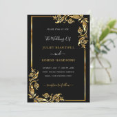 Floral Black Gold Wedding Invitation Sjabloon (Staand voorkant)