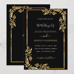 Floral Black Gold Wedding Invitation Sjabloon