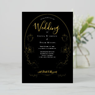 Floral Black Gothic Wedding Folie Uitnodiging