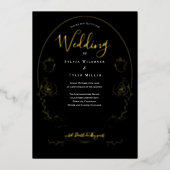 Floral Black Gothic Wedding Folie Uitnodiging (Voorkant)
