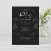 Floral Black Gothic Wedding Kaart (Staand voorkant)