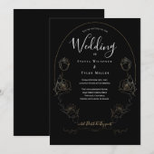 Floral Black Gothic Wedding Kaart (Voorkant / Achterkant)
