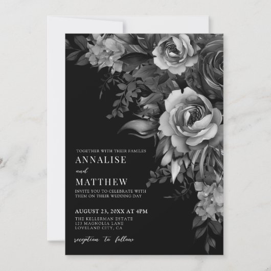 Floral Black Gothic Wedding Kaart (Voorkant)