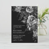 Floral Black Gothic Wedding Kaart (Staand voorkant)