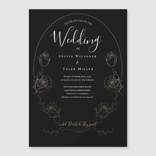 Floral Black Gothic Wedding Magnetische Uitnodiging (Voorkant)