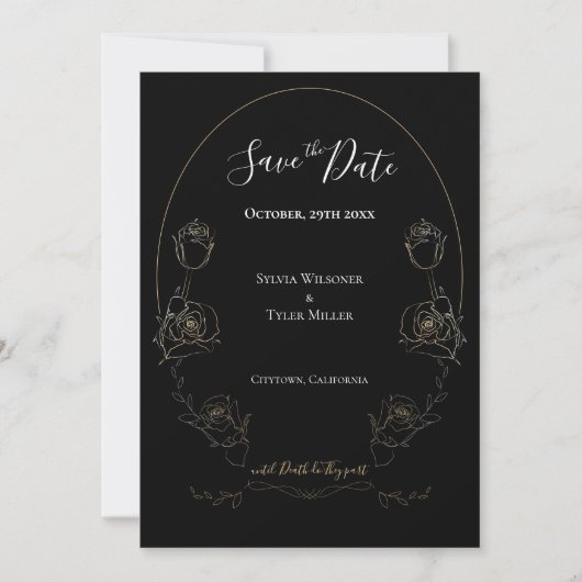 Floral Black Gothic Wedding Save the Date (Voorkant)