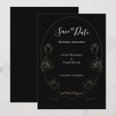Floral Black Gothic Wedding Save the Date (Voorkant / Achterkant)