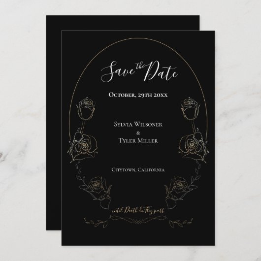 Floral Black Gothic Wedding Save the Date (Voorkant / Achterkant)