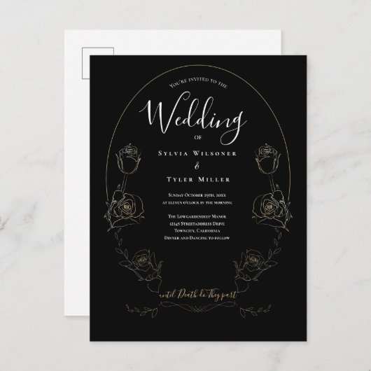 Floral Black Gothic Wedding Uitnodiging Briefkaart (Voorkant / Achterkant)
