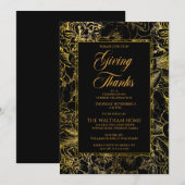 Floral Black | Goud Thanksgiving Kaart (Voorkant / Achterkant)
