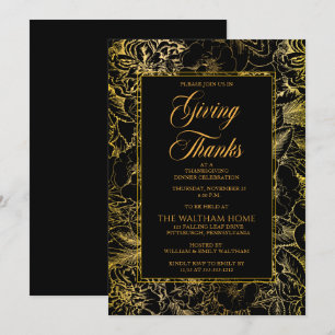 Floral Black Goud Thanksgiving Kaart
