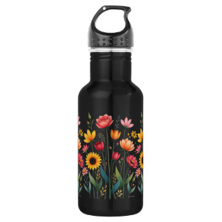 Floral Black Herbruikbare Waterfles