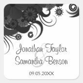 Floral Black Hibiscus Gothic Save The Date Sticker (Voorkant)