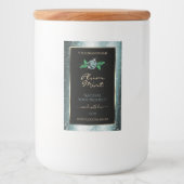 Floral Black met donkere Blauwgroen Glitter Produc Voedselcontainer Etiket (Voorkant)