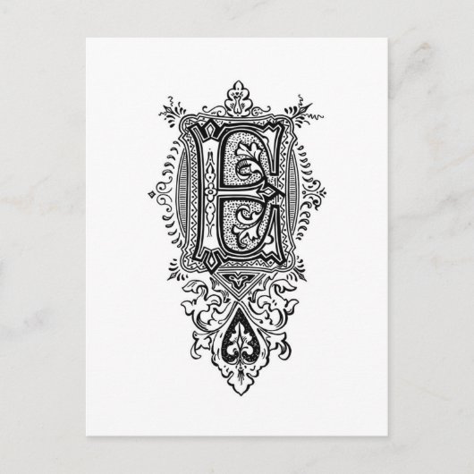  Floral Black Monogram E Briefkaart (Voorkant)