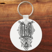 Floral Black Monogram E Sleutelhanger (Voorkant)