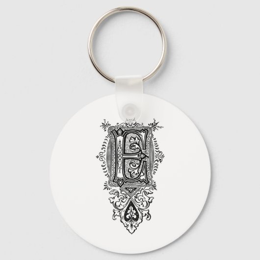 Floral Black Monogram E Sleutelhanger (Voorkant)