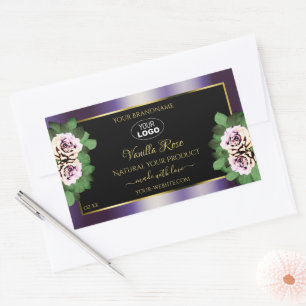 Floral Black Paars Product Labels Rozen met Logo