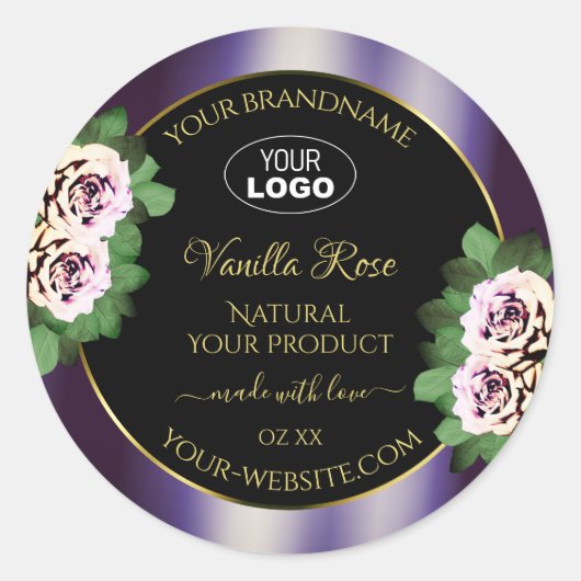 Floral Black Paars Product Labels Rozen met Logo (Voorkant)