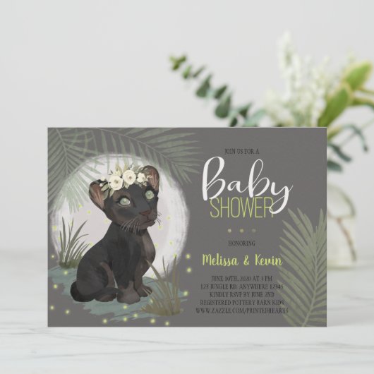 Floral Black Panther Oerwoud Baby shower Kaart (Staand voorkant)
