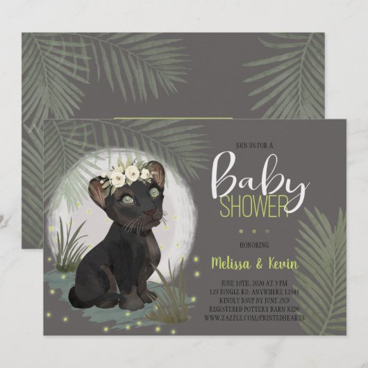 Floral Black Panther Oerwoud Baby shower Kaart (Voorkant / Achterkant)