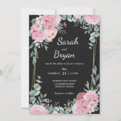 Floral Black Pink Boho Lijst Elegant Wedding Kaart (Voorkant)