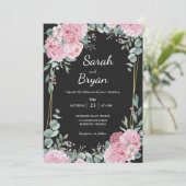 Floral Black Pink Boho Lijst Elegant Wedding Kaart (Staand voorkant)