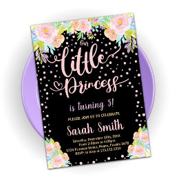 Floral Black Princess Birthday-uitnodigingen Kaart