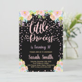 Floral Black Princess Birthday-uitnodigingen Kaart (Staand voorkant)