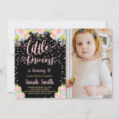 Floral Black Princess Birthday-uitnodigingen W Fot Kaart (Voorkant)