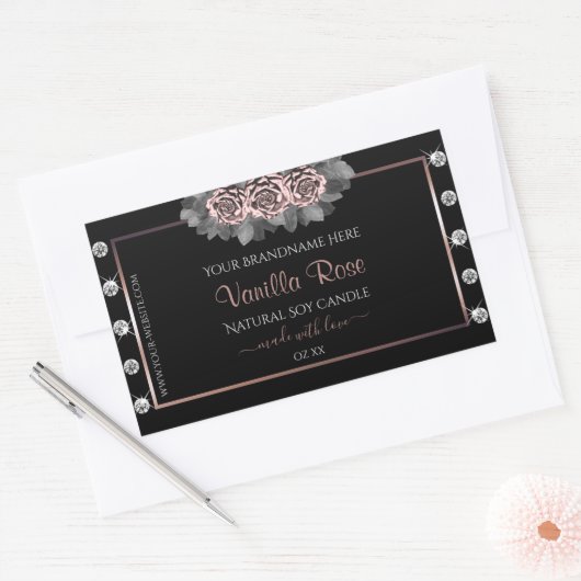 Floral Black Product Labels Roos Gold Lijst juwele (Envelop)