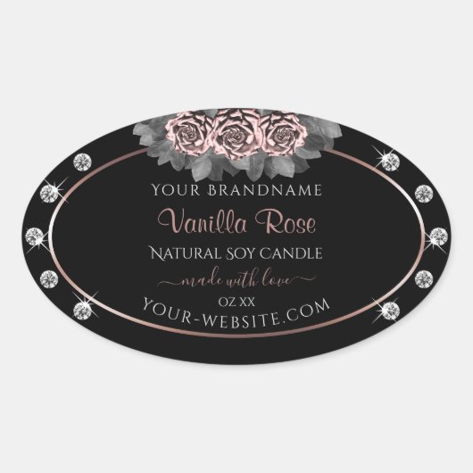 Floral Black Product Labels Roos Gold Lijst juwele (Voorkant)