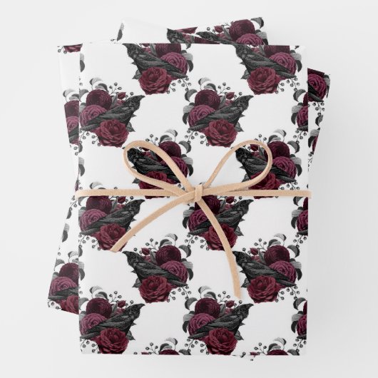 Floral Black Raven op White Inpakpapier Vel (In situ)
