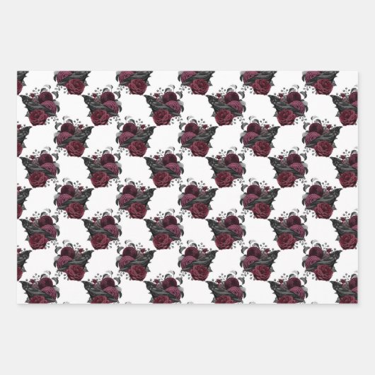 Floral Black Raven op White Inpakpapier Vel (Voorkant)