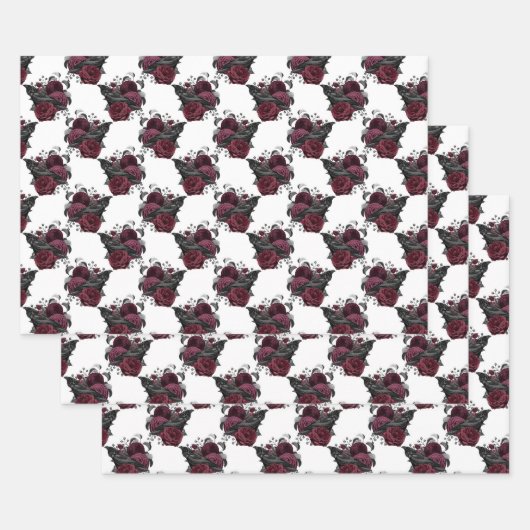 Floral Black Raven op White Inpakpapier Vel (Set)