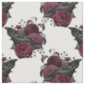 Floral Black Raven op White Stof (Close Up)