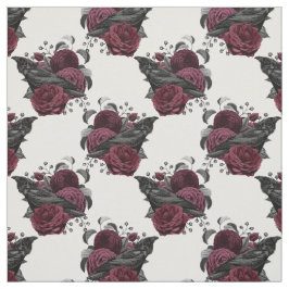 Floral Black Raven op White Stof