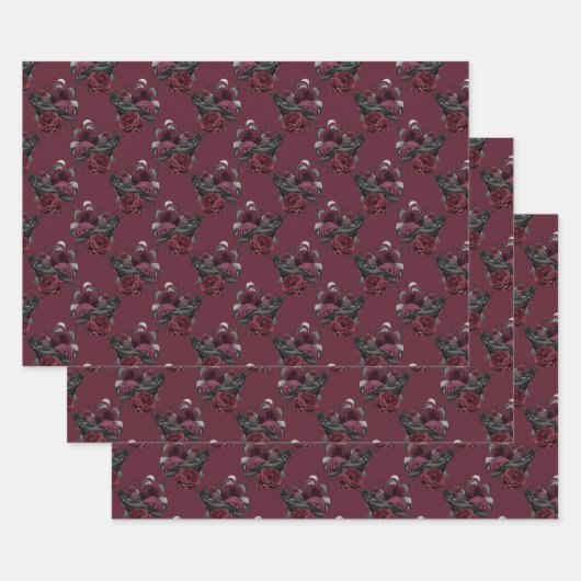 Floral Black Raven op wijn Inpakpapier Vel (Set)