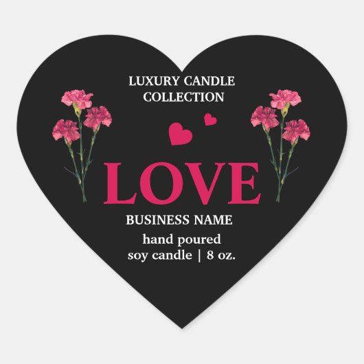 Floral Black Red en Gold Product Label, Love Hart Sticker (Voorkant)