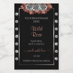 Floral Black Red en Silver Product Label Diamonds Voedselcontainer Etiket