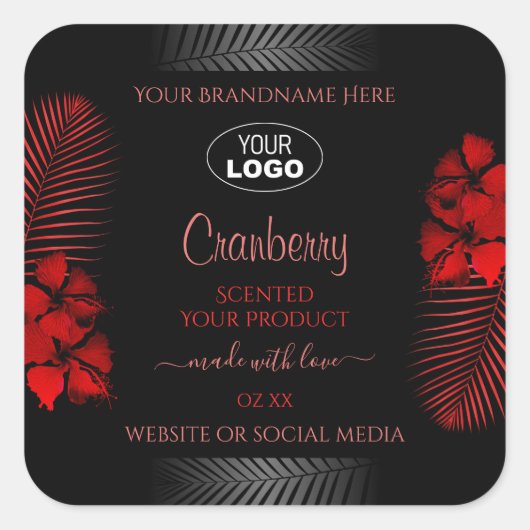 Floral Black Red Product Label Hawaii Flowers Logo (Voorkant)