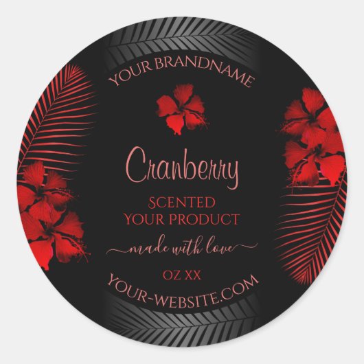Floral Black Red Product Labels Hawaiian Flowers (Voorkant)