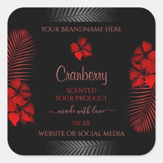 Floral Black Red Product Labels Hawaiian Flowers (Voorkant)