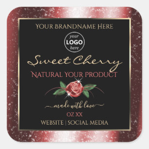 Floral Black Red Soft Glitter Product Labels Logo