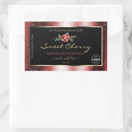 Floral Black Red Soft Glitter Product Labels Logo (Tas)