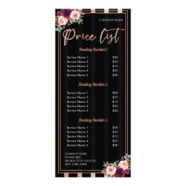 Floral Black Roos Gold Glitter Salon Reclamekaart