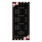 Floral Black Roos Gold Glitter Salon Reclamekaart (Achterkant)